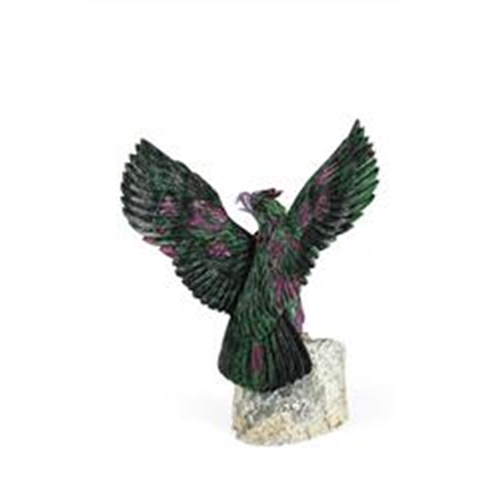 781 - A MODEL OF A ZOISITE EAGLE ON AN AMETHYST AND QUARTZ GEODE20TH CENTURY 50.5cm high, 47cm high, 23cm ... 