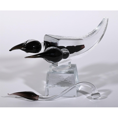 824 - A LARGE CLEAR AND BLACK GLASS MODEL OF A REARING SCORPIONLATE 20TH CENTURY singed to the underside 2... 