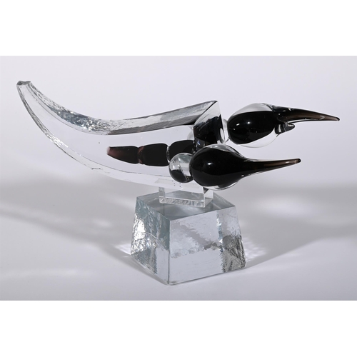 824 - A LARGE CLEAR AND BLACK GLASS MODEL OF A REARING SCORPIONLATE 20TH CENTURY singed to the underside 2... 