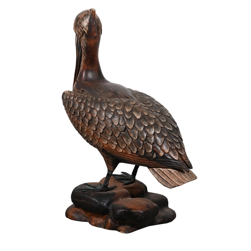 828 - TOM TABER, A PAINTED WOOD MODEL OF A PELICAN AND A GOOSELATE 20TH CENTURY the pelican, signed to the... 