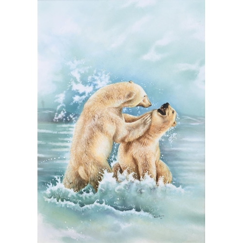 851 - A PAIR OF BRONTE PORCELAIN PLAQUES OF POLAR BEARS PAINTED BY TONY YOUNGDATED 199645cm x 30cm signed ... 