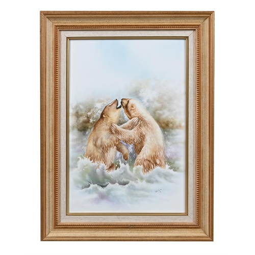 851 - A PAIR OF BRONTE PORCELAIN PLAQUES OF POLAR BEARS PAINTED BY TONY YOUNGDATED 199645cm x 30cm signed ... 