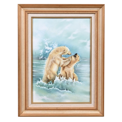 851 - A PAIR OF BRONTE PORCELAIN PLAQUES OF POLAR BEARS PAINTED BY TONY YOUNGDATED 199645cm x 30cm signed ... 