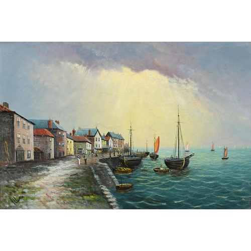 101 - RICHARD ALLAM (BRITISH 19TH CENTURY)HARBOUR SCENE; BEACH SCENEOil on canvasIndistinctly signed (lowe... 