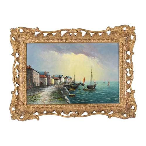 101 - RICHARD ALLAM (BRITISH 19TH CENTURY)HARBOUR SCENE; BEACH SCENEOil on canvasIndistinctly signed (lowe... 