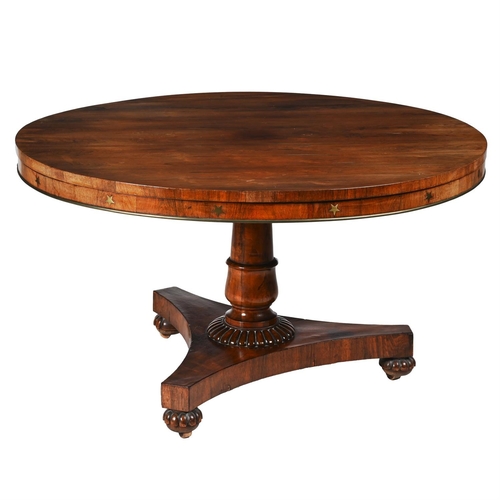 128 - Y A ROSEWOOD AND BRASS INLAID CENTRE TABLE CIRCA 183574cm high, 128cm diameterProvenance:Purchased b... 