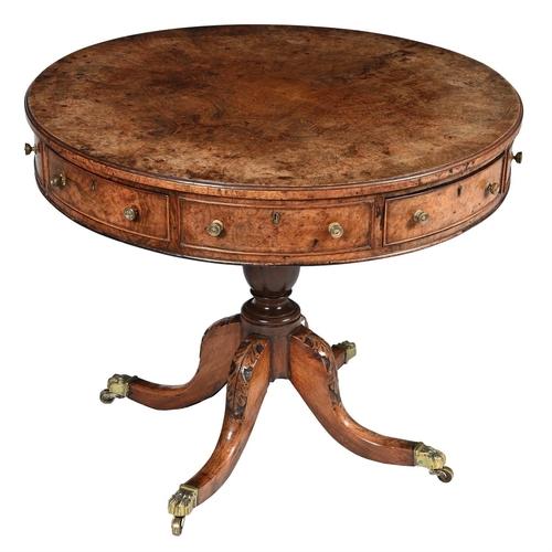 13 - A WALNUT DRUM LIBRARY TABLE SECOND QUARTER 19TH CENTURYOf small proportion, the circular top above a... 