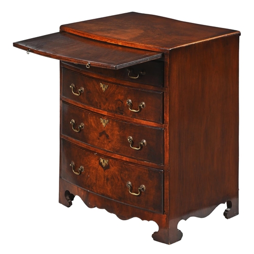 135 - A WALNUT AND CROSSBANDED BOWFRONT BACHELOR'S CHEST OF DRAWERS CIRCA 1740 AND LATER 76cm high, 61.5cm... 