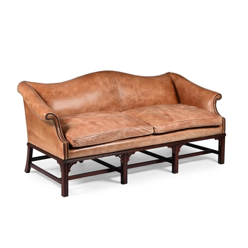 140 - A MAHOGANY AND LEATHER UPHOLSTERED SOFAIN GEORGE III STYLE, OF RECENT MANUFACTURE90cm high, 184cm wi... 