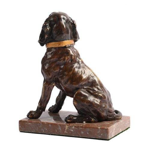 150 - AN ANIMALIER BRONZE INKWELL FORMED AS A SEATED DOG LATE 19TH CENTURY Pink marble base 19cm high over... 