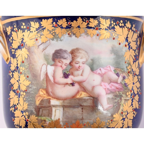 155 - A PAIR OF FRENCH PORCELAIN SEVRES-STYLE JARDINIERESMID 19TH CENTURYPainted with panels of putti with... 