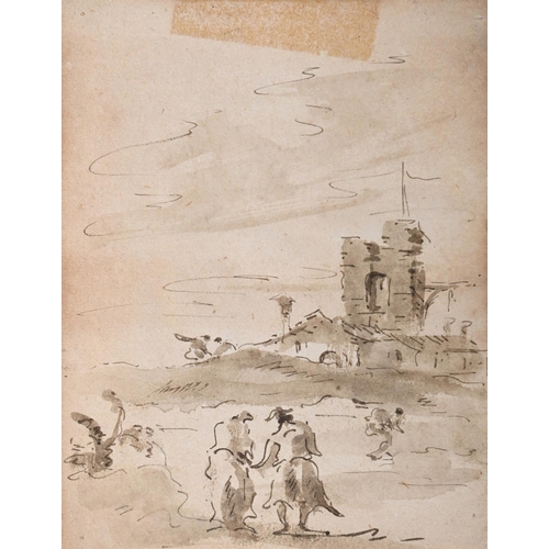 181 - ATTRIBUTED TO GIACOMO GUARDI (ITALIAN 1764-1835)FIGURES IN A LANDSCAPE, A PAIRBrown ink and wash13 x... 