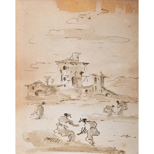 181 - ATTRIBUTED TO GIACOMO GUARDI (ITALIAN 1764-1835)FIGURES IN A LANDSCAPE, A PAIRBrown ink and wash13 x... 