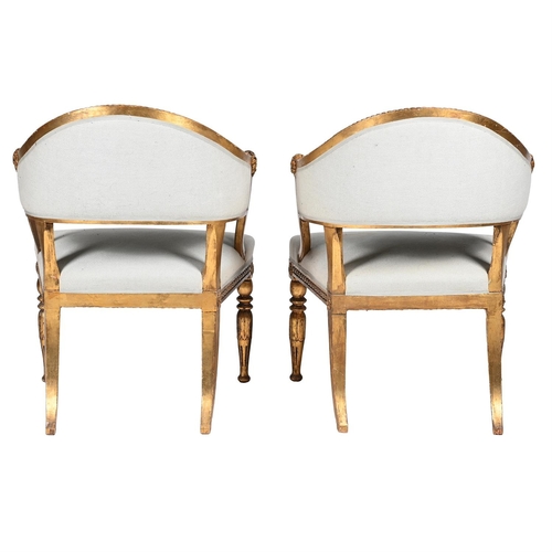 185 - A PAIR OF GUSTAVIAN GILT WOOD ARMCHAIRS
LATE 18TH OR EARLY 19TH CENTURY
84.5cm high, 61.5cm wide, 54... 