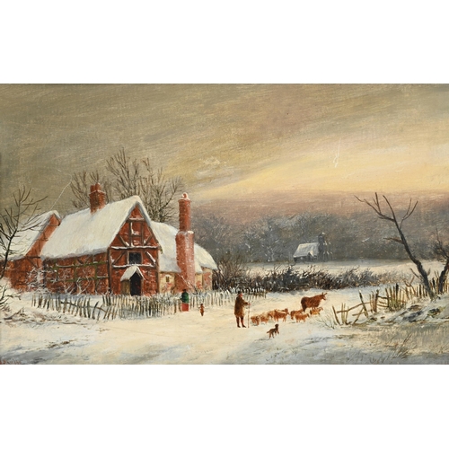 23 - ENGLISH SCHOOL (19TH CENTURY)SNOWSCAPEOil on canvasIndistinctly signed W. Hardie (lower left)24 x 39... 