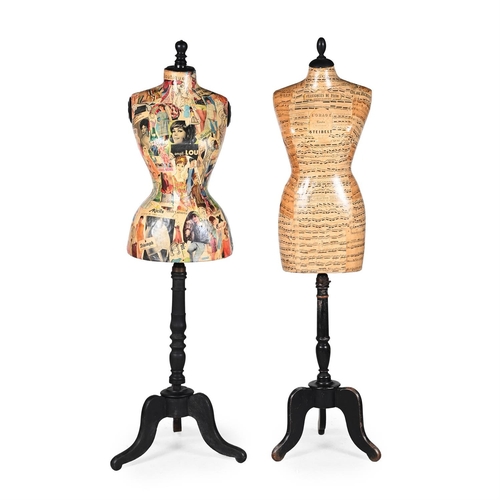 26 - TWO DECOUPAGE DECORATED MANNEQUINS MID 20TH CENTURYWith ebonised fittings and standsOne 'Miss Sixty'... 