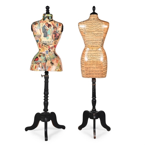 26 - TWO DECOUPAGE DECORATED MANNEQUINS MID 20TH CENTURYWith ebonised fittings and standsOne 'Miss Sixty'... 