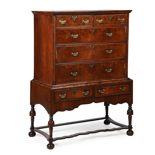 28 - A WALNUT CHEST ON STANDCIRCA 1740 AND LATER149cm high, 104cm wide, 58cm deep