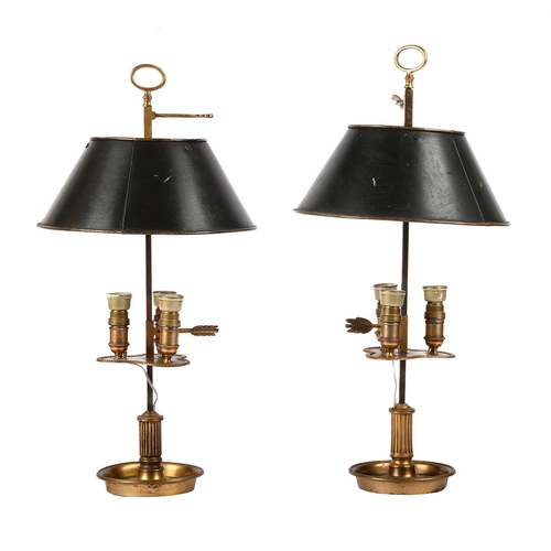 41 - A PAIR OF BOUILLOTTE LAMPS WITH TOLE PEINTE SHADESLATE 19TH CENTURY AND LATER ADAPTEDapproximately 5... 