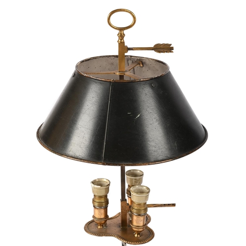 41 - A PAIR OF BOUILLOTTE LAMPS WITH TOLE PEINTE SHADESLATE 19TH CENTURY AND LATER ADAPTEDapproximately 5... 