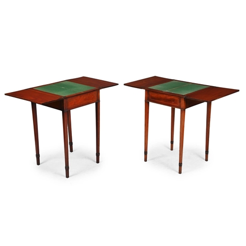 46 - A PAIR OF MAHOGANY AND INLAID CARD TABLES CIRCA 1900Each with a pair of hinged flaps to the tops enc... 