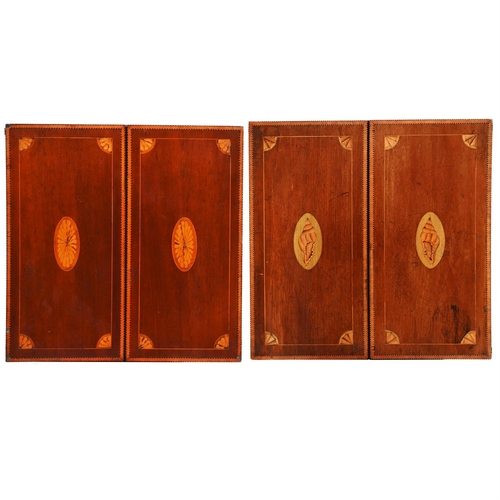 46 - A PAIR OF MAHOGANY AND INLAID CARD TABLES CIRCA 1900Each with a pair of hinged flaps to the tops enc... 