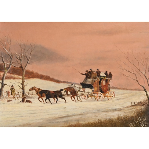 51 - PHILLIP HENRY RIDEOUT (BRITISH 1860-1920)A STAGECOACH IN THE SNOWSigned and dated 1893 (lower right)... 