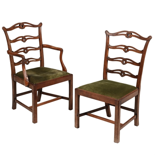 90 - A SET OF TWELVE MAHOGANY LADDERBACK DINING CHAIRSIN GEORGE III STYLE, 20TH CENTURYTo include a pair ... 