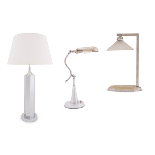 5 - TWO CHROME DESK LAMPSFIRST HALF 20TH CENTURY41cm high overall, and 31cm high overall respectivelyTog... 