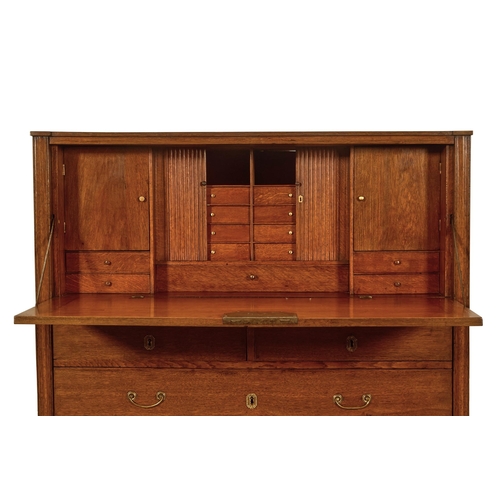 90 - AN OAK SECRETAIRE CHESTCONTINENTAL, SECOND HALF 19TH CENTURY  The later wooden top above a fall fron... 