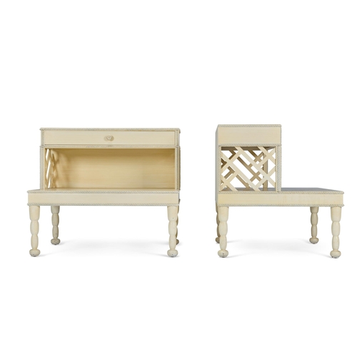 106 - A PAIR OF CREAM AND BLUE PAINTED BEDSIDE TABLES OF LARGE SIZECIRCA 1970s, DESIGNED BY JOHN SIDDELEY,... 