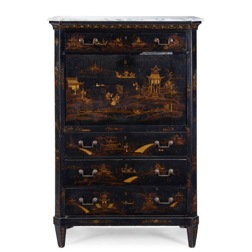 108 - A DARK GREEN AND GILT CHINOISERIE DECORATED SECRETAIRE A ABATTANT FRENCH, LATE 18TH/EARLY 19TH CENTU... 