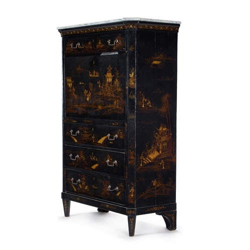 108 - A DARK GREEN AND GILT CHINOISERIE DECORATED SECRETAIRE A ABATTANT FRENCH, LATE 18TH/EARLY 19TH CENTU... 