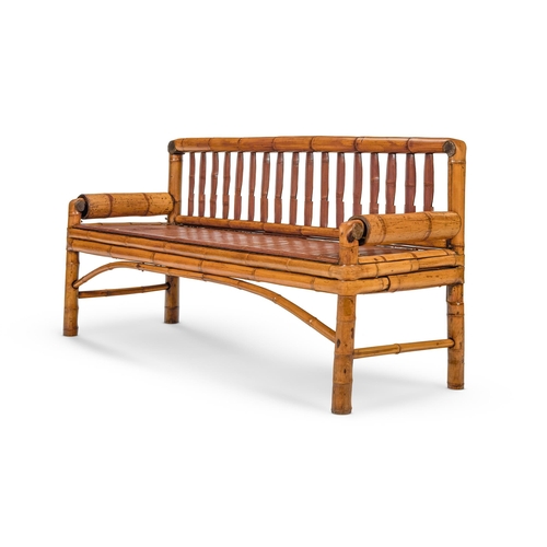 116 - A BAMBOO BENCH  PROBABLY INDONESIAN, MODERN  With slatted back and seat   84.5cm high, 171cm wide, 6... 