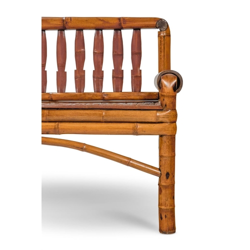 116 - A BAMBOO BENCH  PROBABLY INDONESIAN, MODERN  With slatted back and seat   84.5cm high, 171cm wide, 6... 