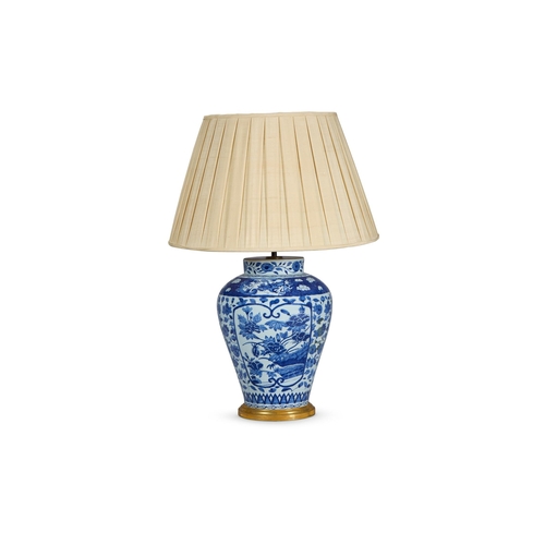 118 - A BLUE AND WHITE PORCELAIN LAMP OF LARGE SIZE19TH CENTURY Now mounted and wired as a lampapproximate... 