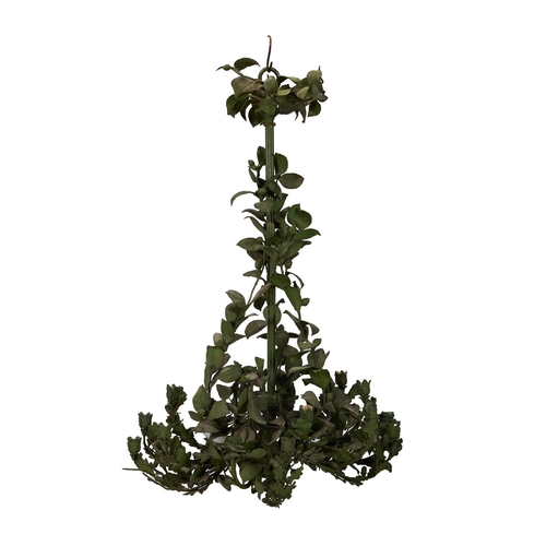 120 - A GREEN PAINTED TOLE TWENTY-ONE LIGHT FOLIATE CHANDELIER PROBABLY FRENCH, LATE 19TH/EARLY 20TH CENTU... 