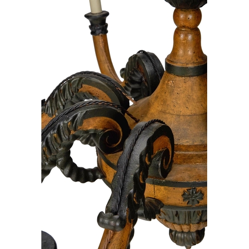 124 - A CARVED AND PAINTED WOODEN EIGHT BRANCH CHANDELIERFRENCH, MID 19TH CENTURYWired for electricity, re... 