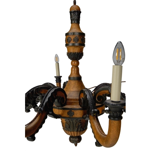 124 - A CARVED AND PAINTED WOODEN EIGHT BRANCH CHANDELIERFRENCH, MID 19TH CENTURYWired for electricity, re... 