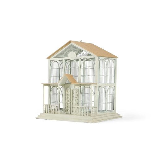 13 - A PAINTED WOOD AND WIRE BIRDCAGE IN THE FORM OF A PAVILION20TH CENTURY67cm high, 60.5cm wide, 46cm d... 