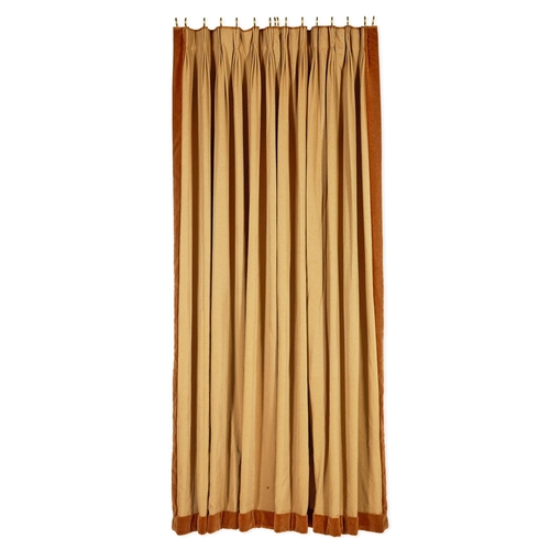 140 - TWO PAIRS OF HAZEL CURTAINS WITH A RUSSET BROWN VELVET BORDERBY SIBYL COLEFAX & JOHN FOWLER 280cm lo... 