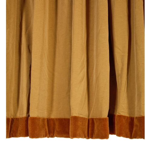 140 - TWO PAIRS OF HAZEL CURTAINS WITH A RUSSET BROWN VELVET BORDERBY SIBYL COLEFAX & JOHN FOWLER 280cm lo... 