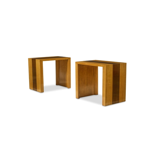 142 - A PAIR OF BANDED SYCAMORE VENEERED TABLES SECOND HALF 20TH CENTURY61cm high, 70cm wide, 46cm deep