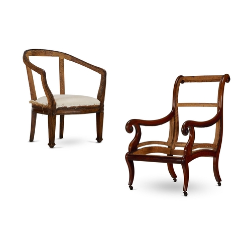 159 - A MAHOGANY ARMCHAIR FRAME   EARLY 19TH CENTURY   101cm high, 62cm wide, 86cm deep