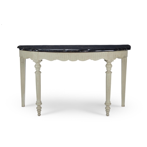 166 - A GREY PAINTED CONSOLE TABLE 19TH CENTURY, OF NEO-CLASSICAL DESIGN With an associated serpentine sha... 