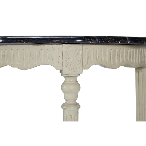 166 - A GREY PAINTED CONSOLE TABLE 19TH CENTURY, OF NEO-CLASSICAL DESIGN With an associated serpentine sha... 