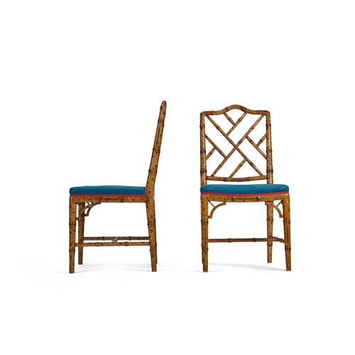 169 - A PAIR OF PAINTED SIMULATED BAMBOO SIDE CHAIRSENGLISH, LATE 20TH CENTURYEach with blue cotton and tu... 