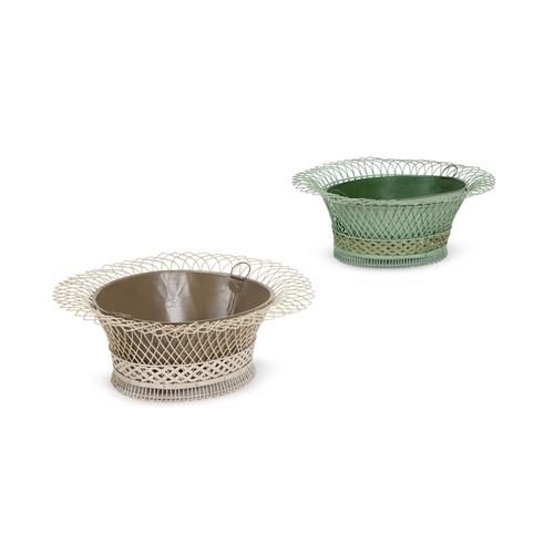 175 - TWO PAINTED WIREWORK PLANTERS FRENCH, 20TH CENTURYOne cream and one green14cm high, 45cm wide