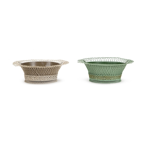 175 - TWO PAINTED WIREWORK PLANTERS FRENCH, 20TH CENTURYOne cream and one green14cm high, 45cm wide