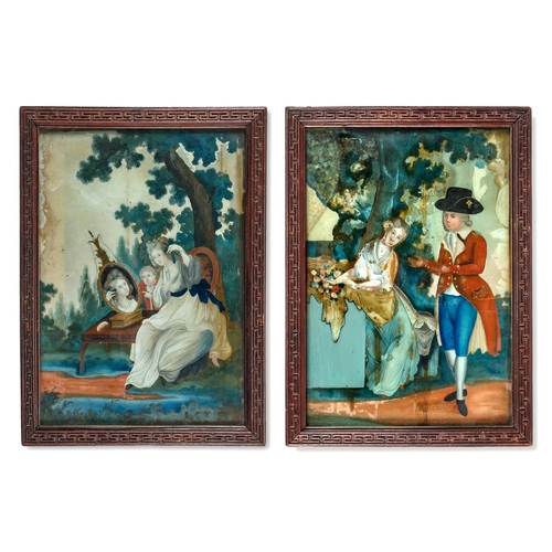 176 - A PAIR OF REVERSE GLASS PAINTINGSCHINESE EXPORT, LATE 18TH CENTURYOne depicting a courting couple, t... 